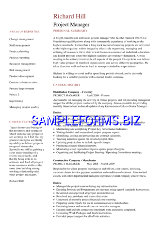 Project Manager CV Example pdf free